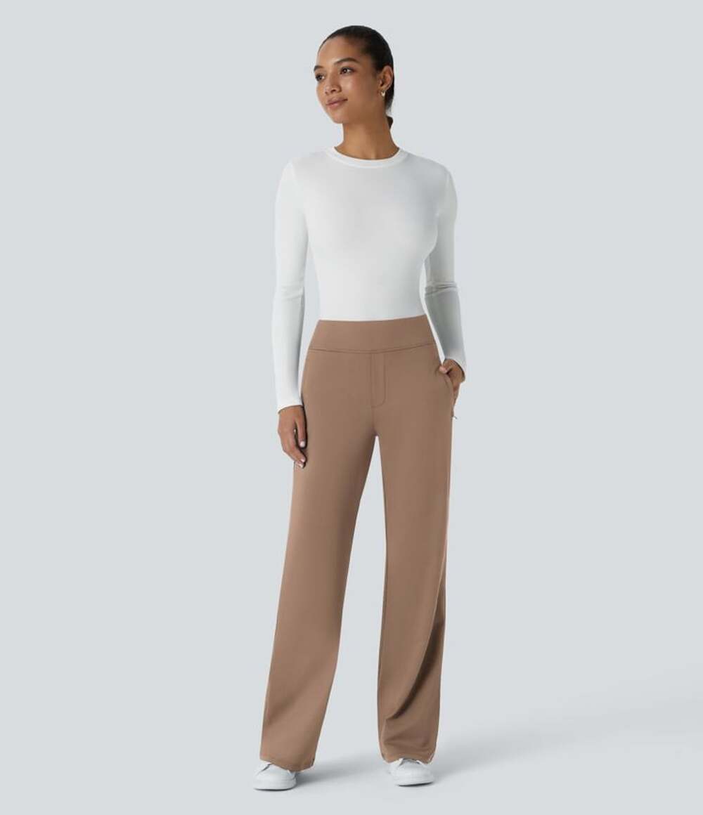 Halara Women's Flex DayStretch Mid Rise Side Zipper Pocket Work Flare Pants